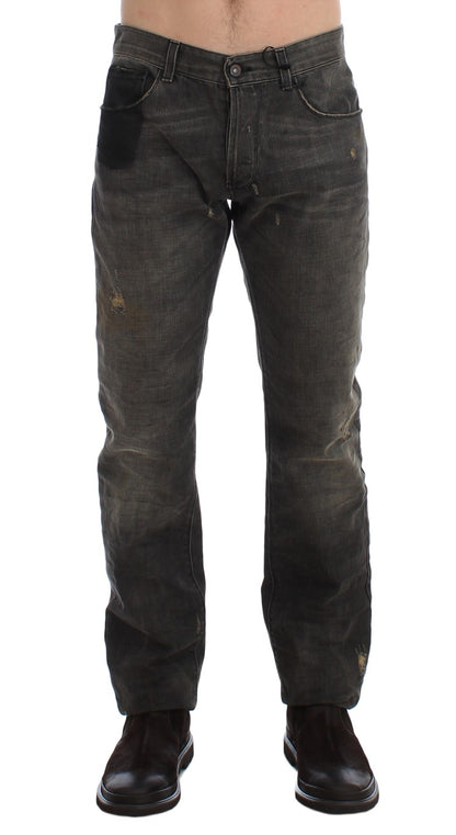 Elegant Gray Regular Fit Denim Jeans