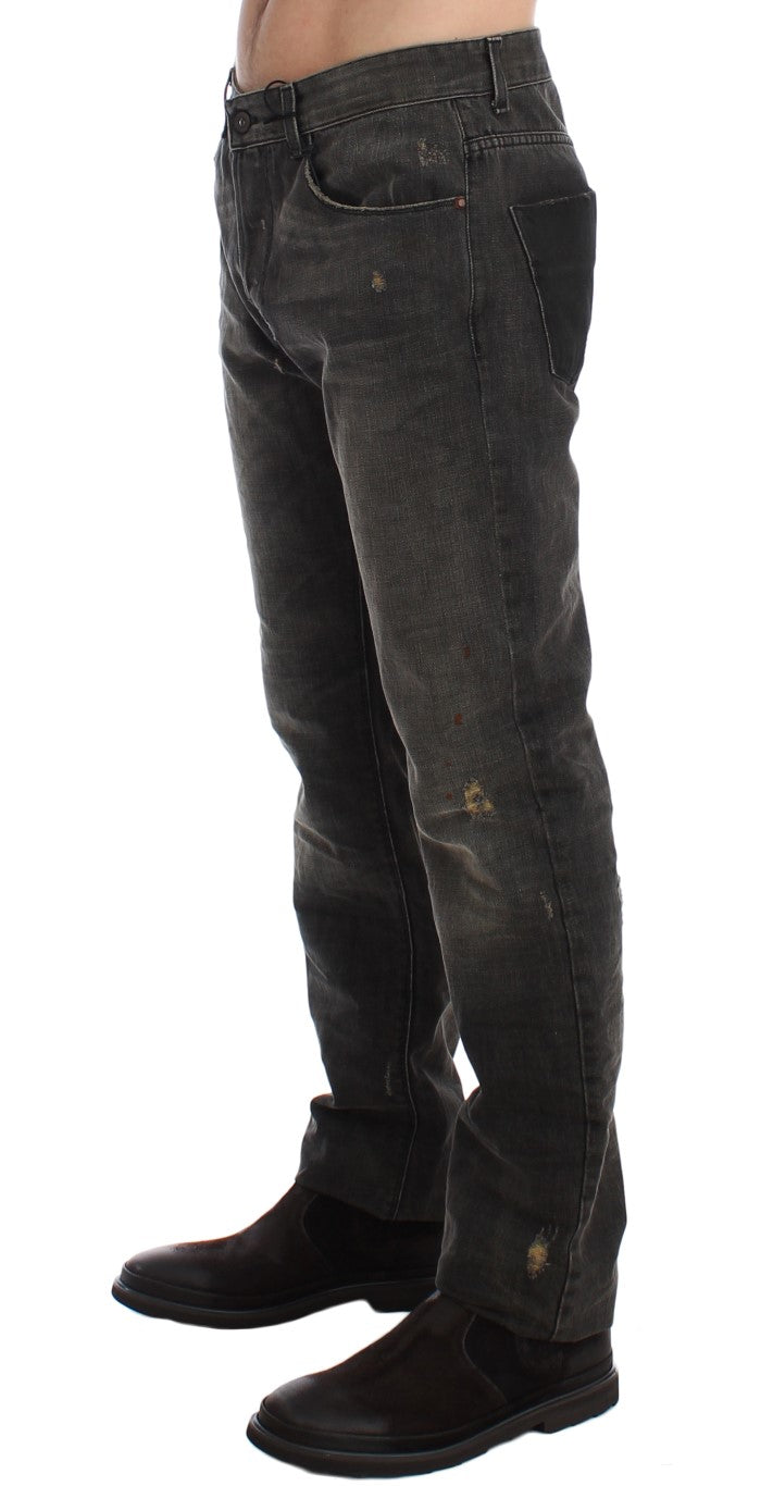 Elegant Gray Regular Fit Denim Jeans