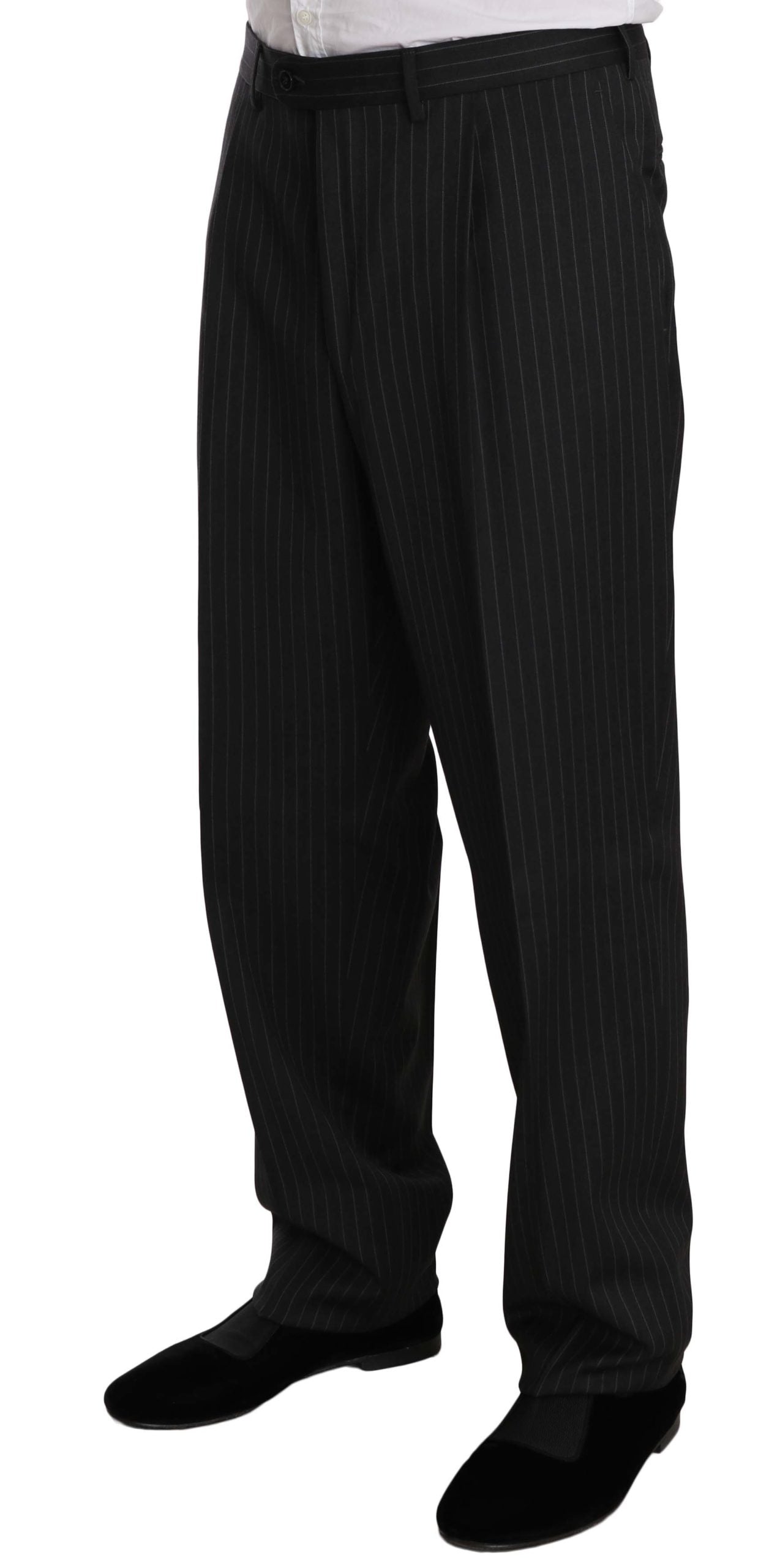 Elegant Black Striped Wool Suit