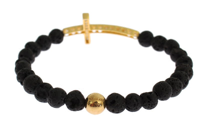 Elegant Gold & Black Lava Stone Bracelet