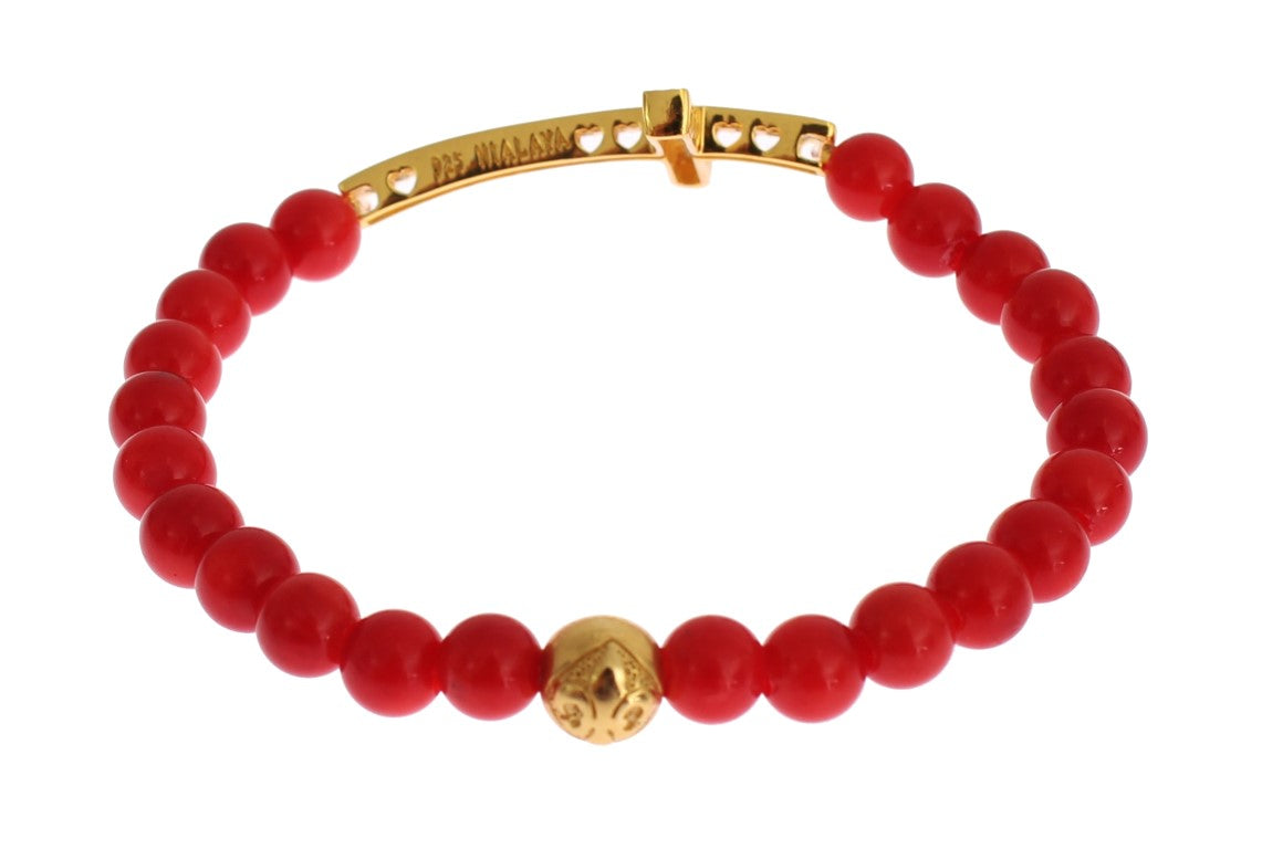 Elegant Gold and Red Coral Beaded Bracelet