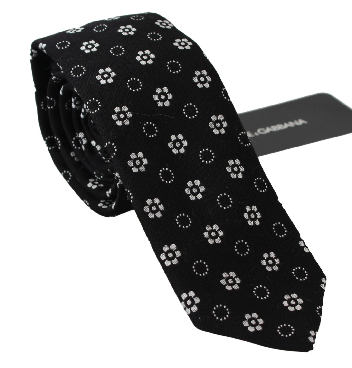 Elegant Black Floral Silk Necktie