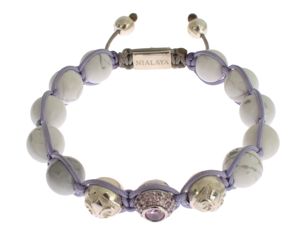 Elegant Silver Purple CZ & Howlite Bracelet