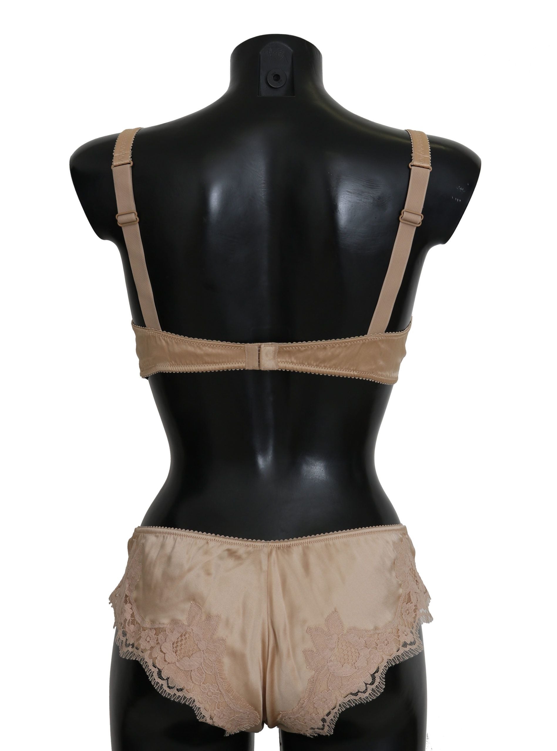 Elegant Beige Floral Silk Lingerie Set