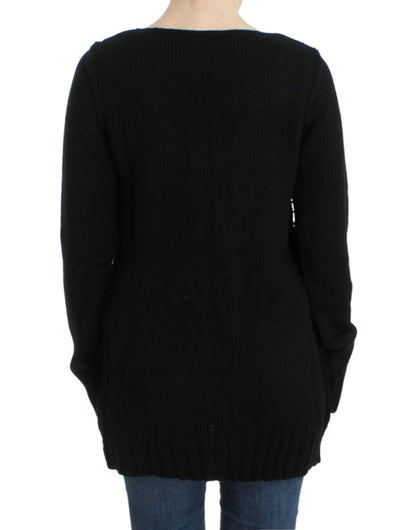Alluring Black Knitted Crew Neck Sweater