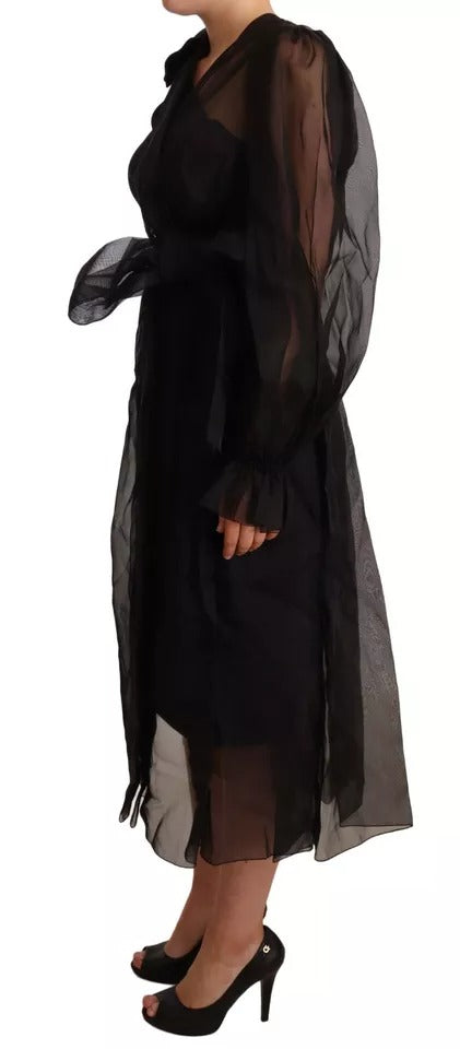 Black Mesh Crystal Long Sleeves Dress
