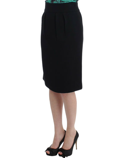 Elegant Black Wool Pencil Skirt