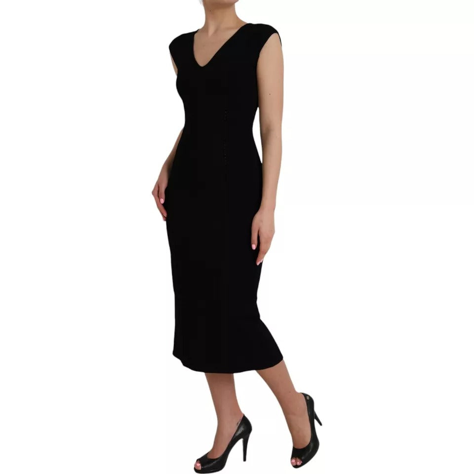 Black Viscose Sleeveless Bodycon Midi Dress