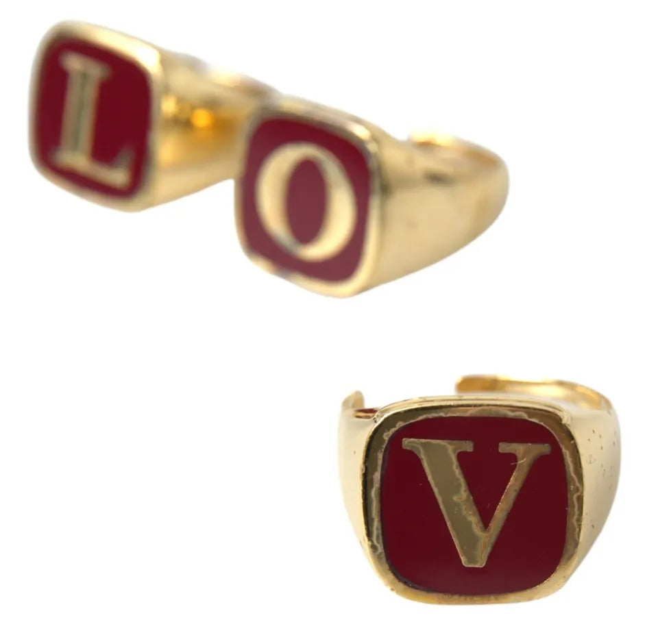 Gold Brass LOVE Enamel Set of 3 Ring