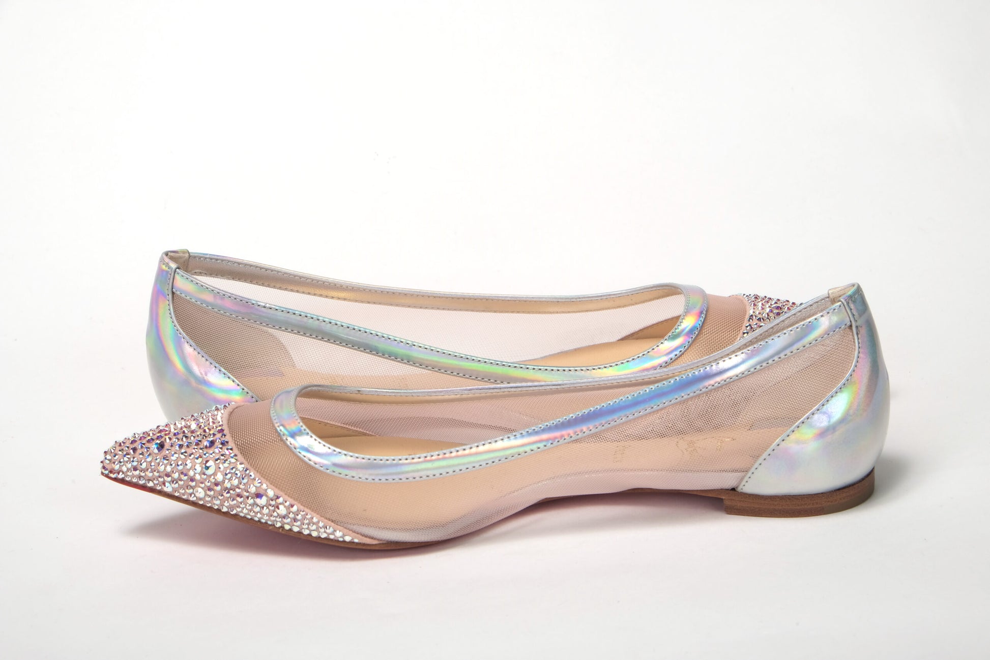 Silver Rose Flat Point Crystals Toe Shoe