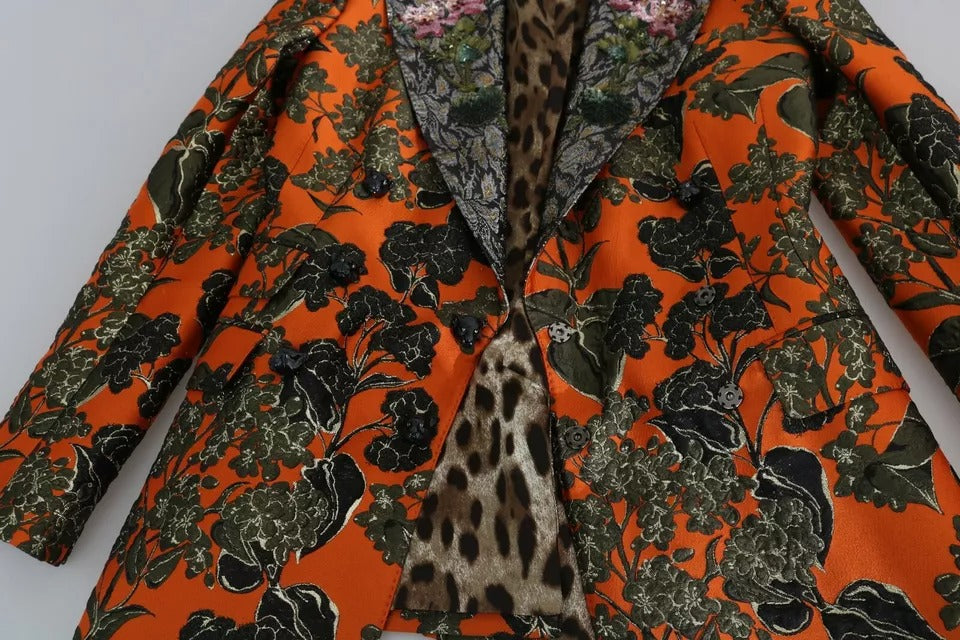 Orange Floral Brocade Coat Blazer Jacket