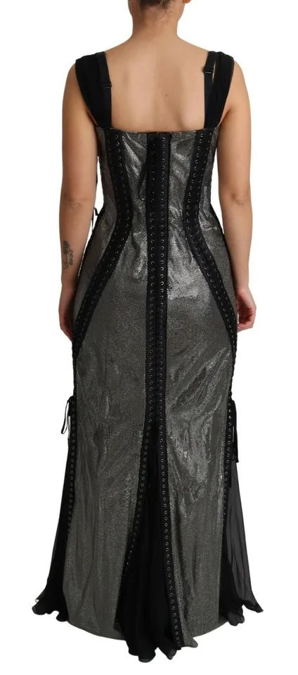 Black Crystals Lace Up Runway Gown Dress