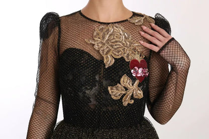 Black Gold Crystal Heart A-line Dress