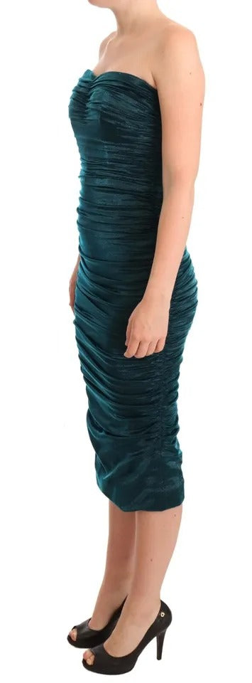 Dark Green Bustier Bodice Satin Draped Dress