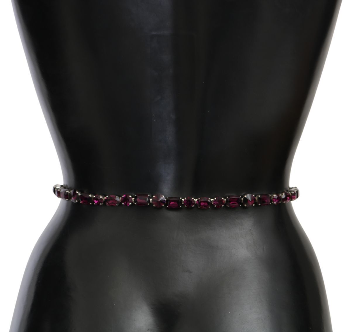 Crystal-Embellished Purple Leather Belt