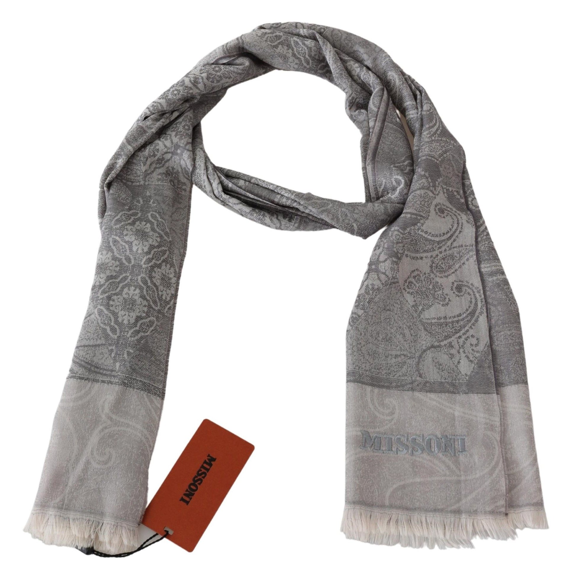 Elegant Paisley Wool Scarf in Gray