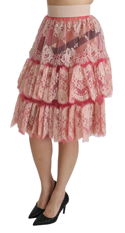Elegant Pink Lace High-Waist Skirt