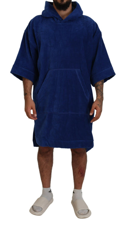 Blue Poncho Men Hooded Beachwear Changing Robe