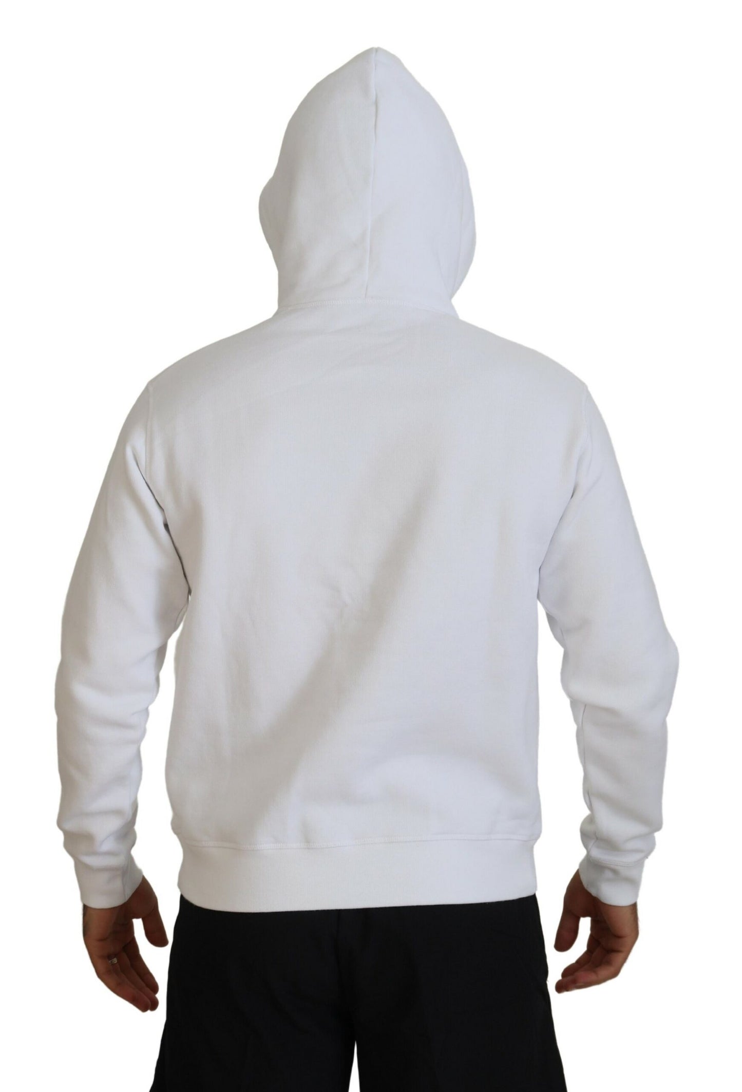 White Cotton Hooded Printed Pullover Sweater