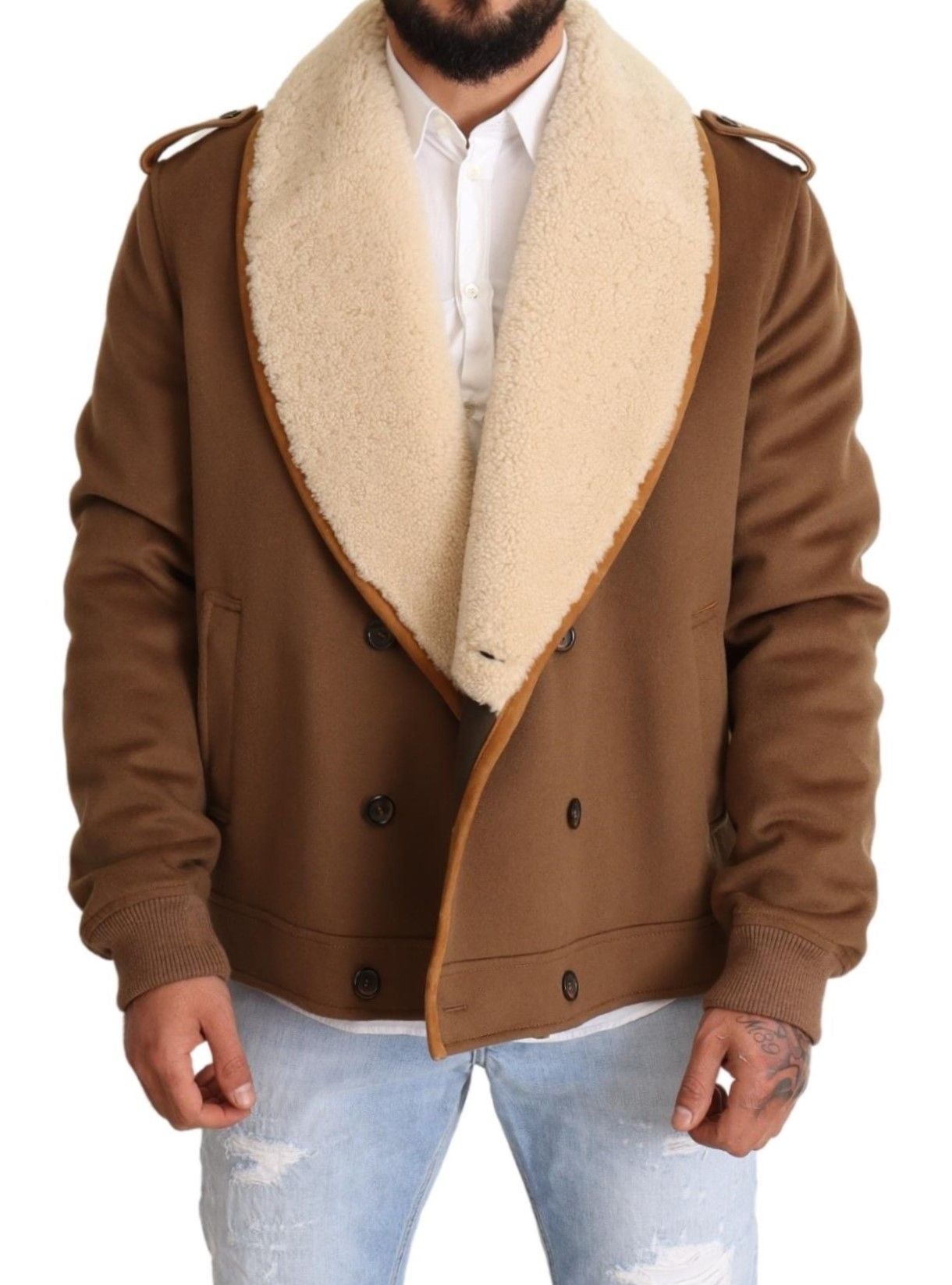 Elegant Double Breasted Shearling Jacket