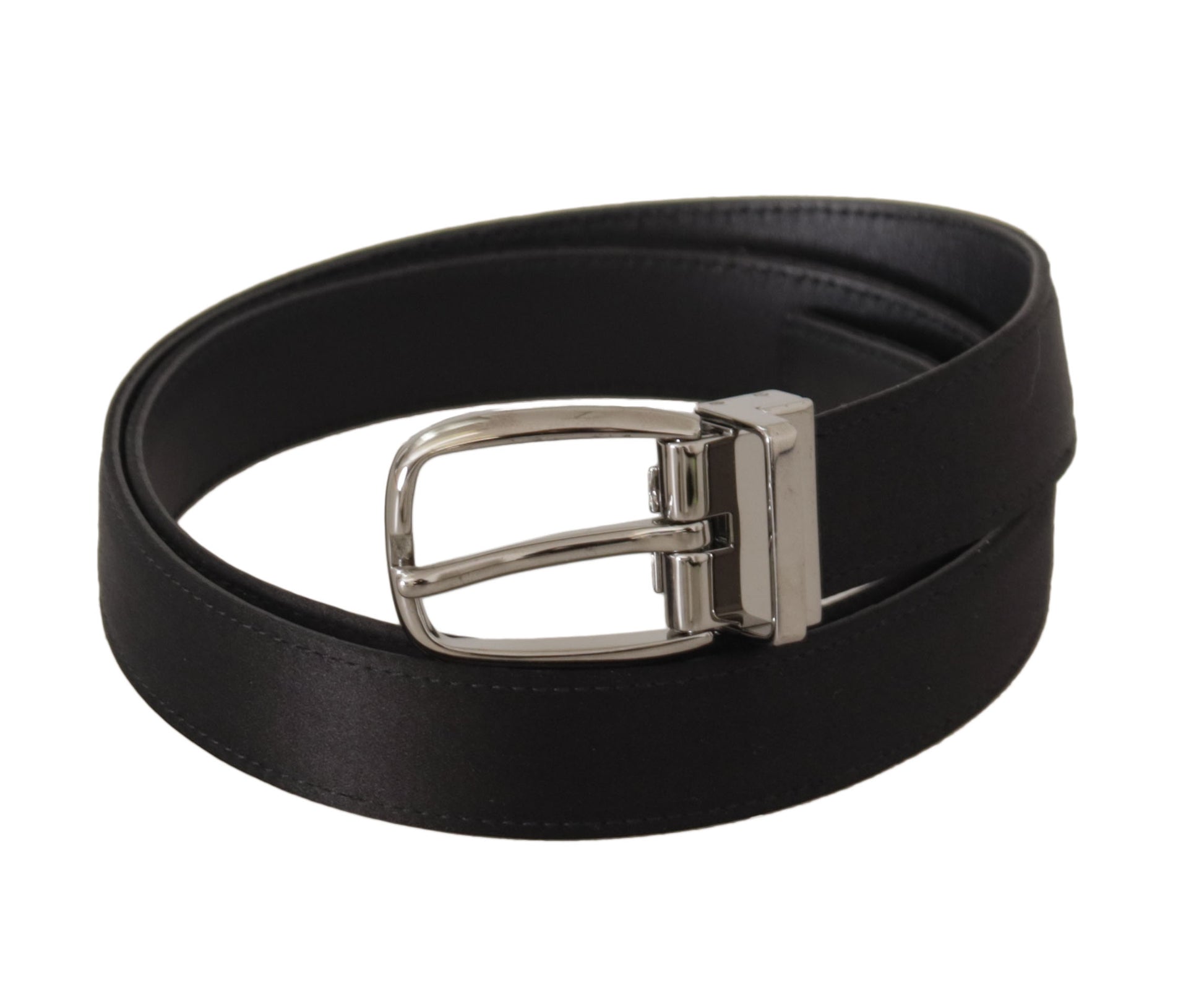 Elegant Silk Leather Belt with Logo Buckle