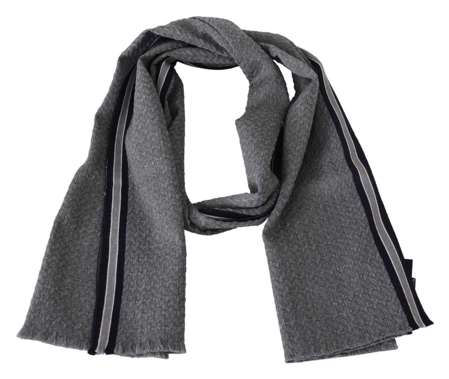 Elegant Gray Wool Scarf with Signature Stripes