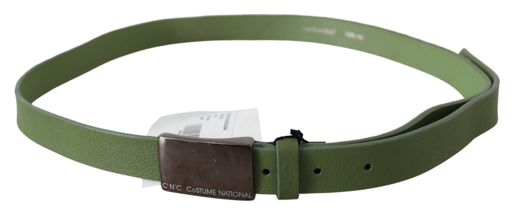 Chic Green Leather Waist Belt with Silver Buckle