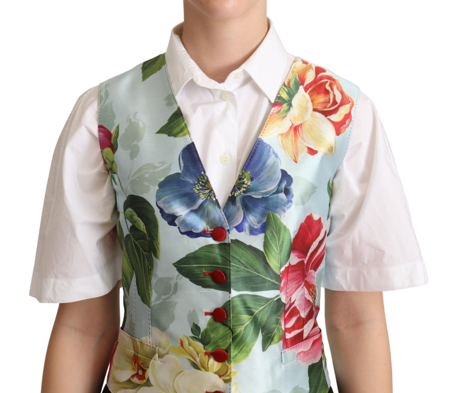 Elegant Floral Print Silk Waistcoat