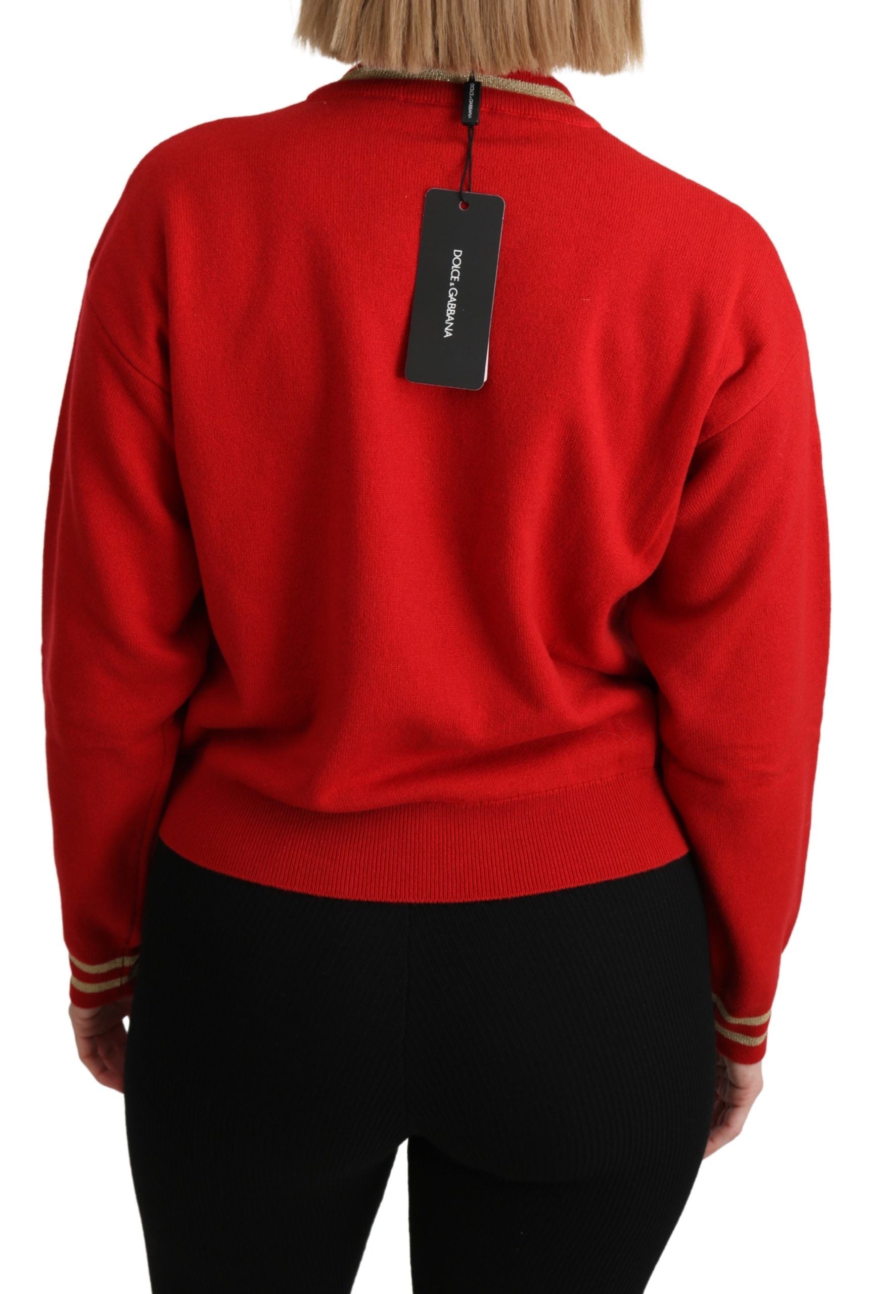 Radiant Red Cartoon Motive Cashmere Sweater
