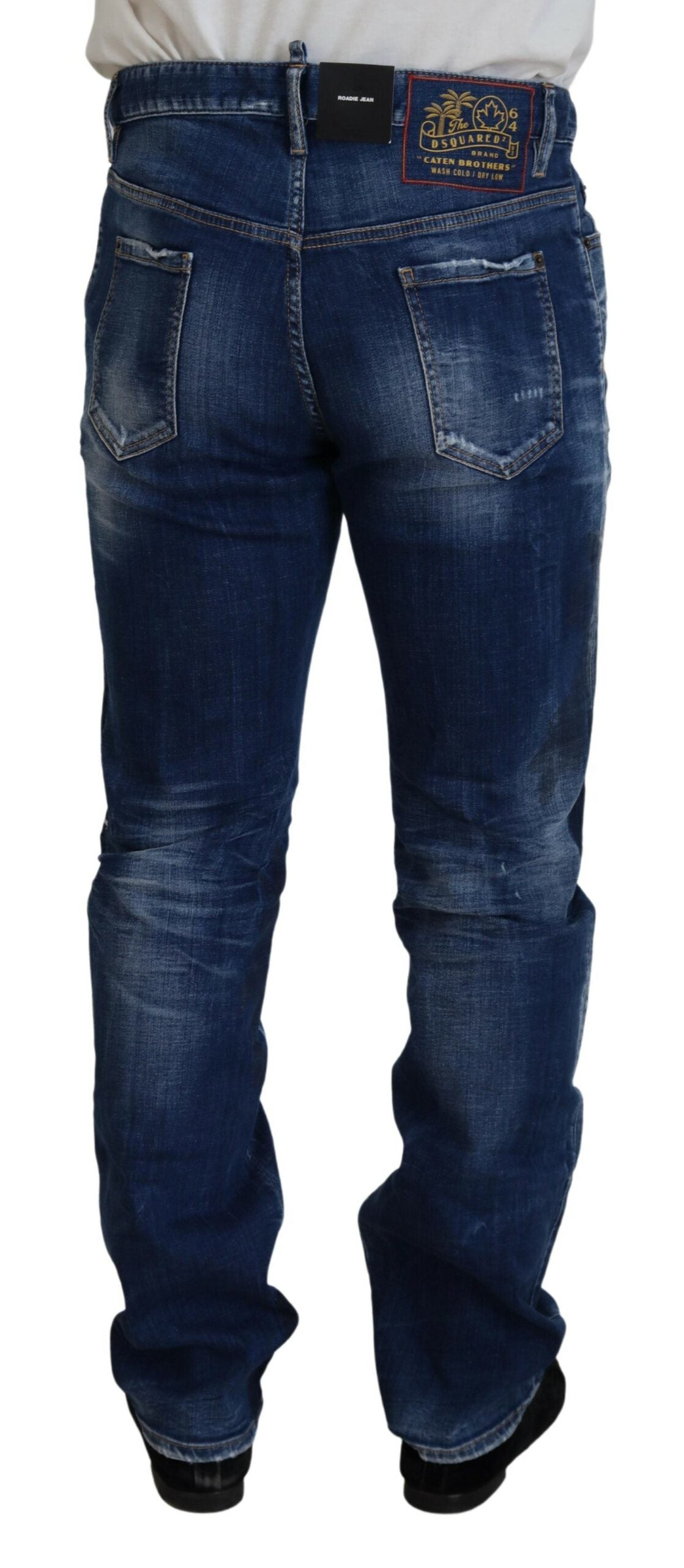 Blue Washed Patchwork Straight Fit Denim Jeans