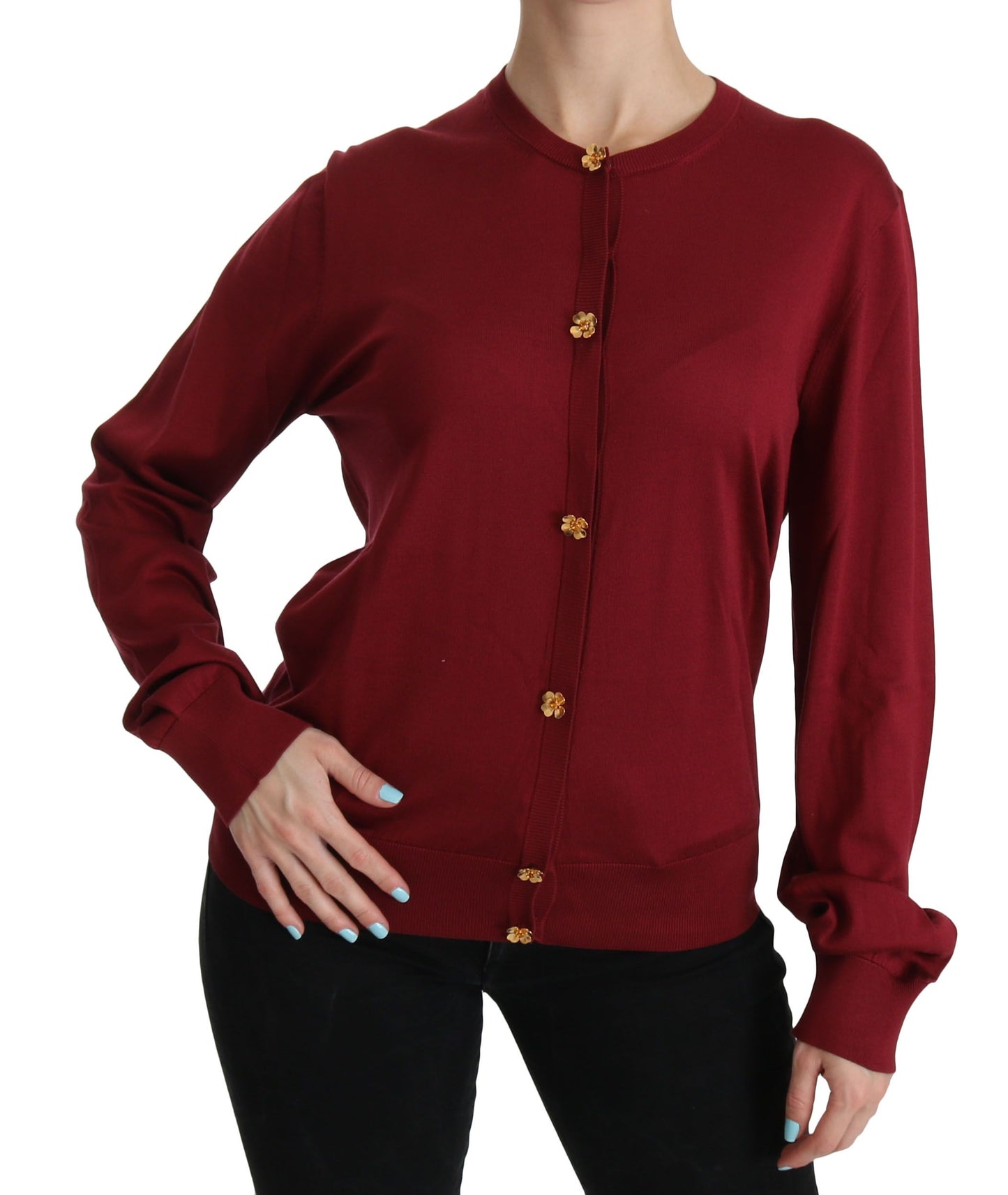 Silk Red Cardigan Top with Button Accents
