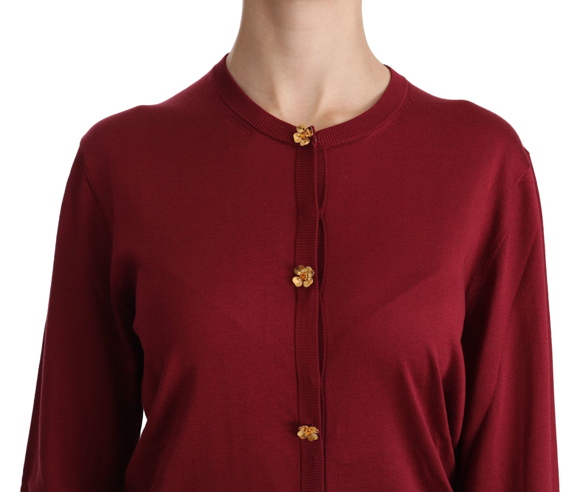 Silk Red Cardigan Top with Button Accents