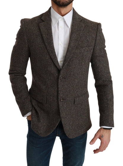 Elegant Brown Slim Fit Wool Blend Blazer