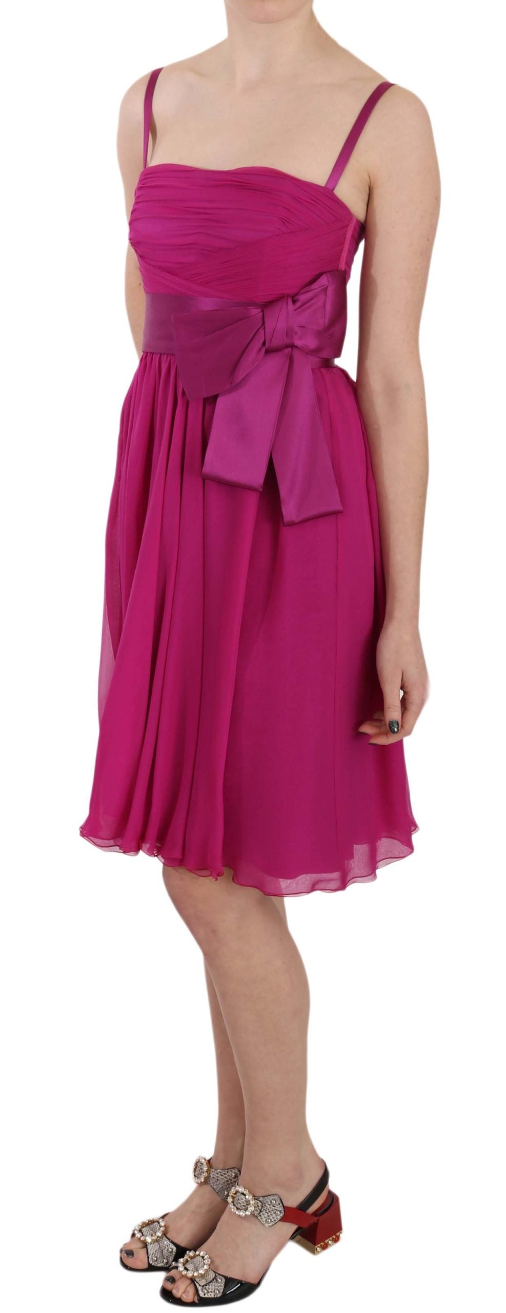Elegant Fuchsia Pink Silk Bow Front Dress