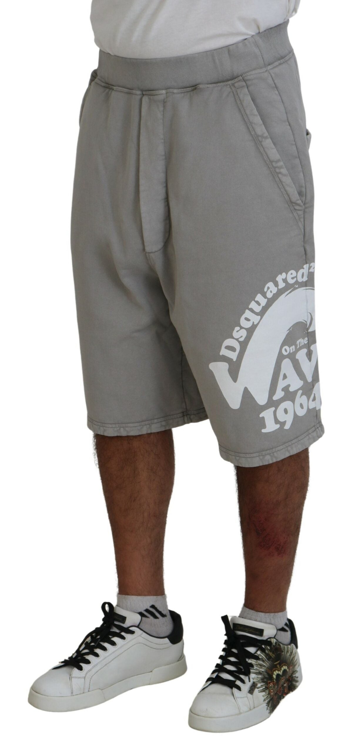 Gray Printed Pull On Men Casual Bermuda Shorts