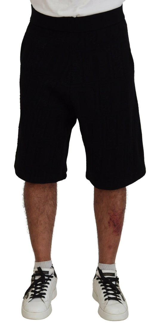 Black Solid Pull On Men Casual Bermuda Shorts