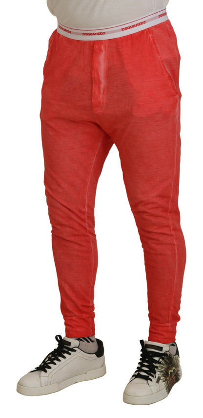 Orange Cotton Elastic Waist Logo Men Pants