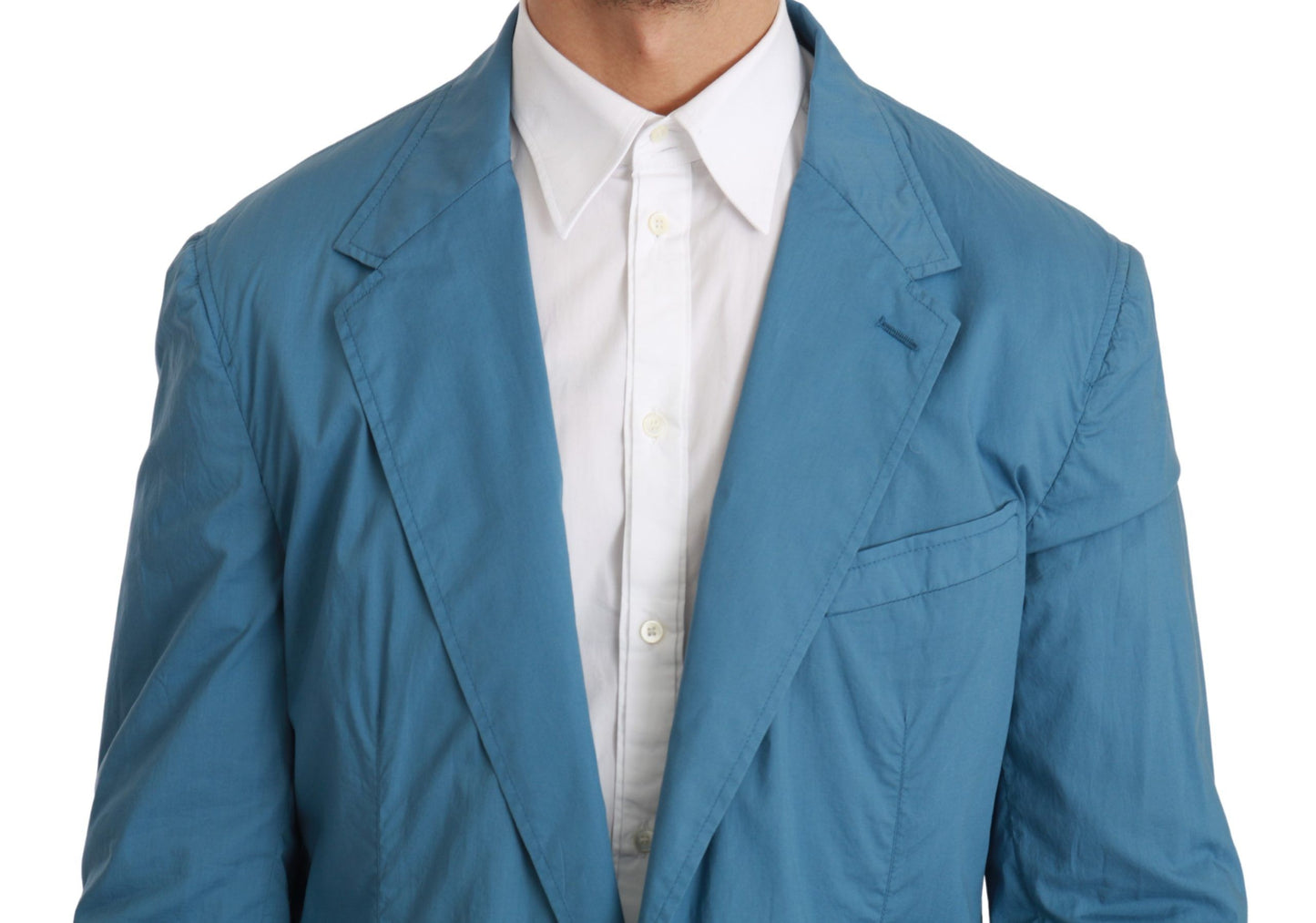 Elegant Blue Cotton Formal Blazer