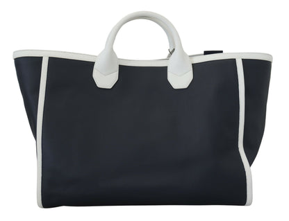 Elegant Two-Tone Leather Shopper Tote