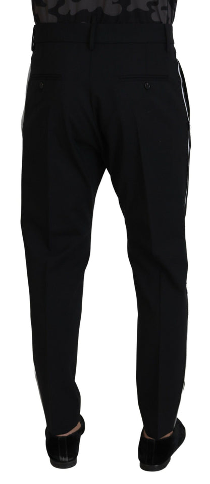 Back White Lined Side Wool Tapered Pants