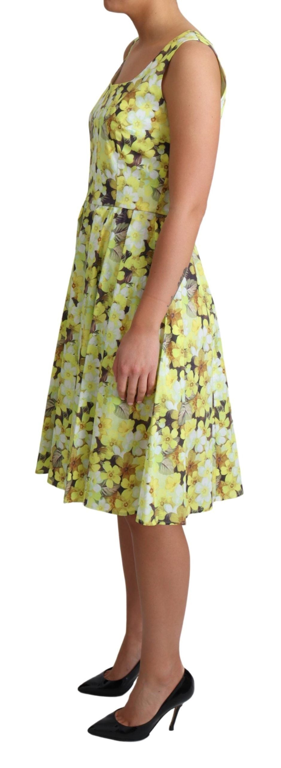 Elegant Yellow Floral A-Line Sleeveless Dress