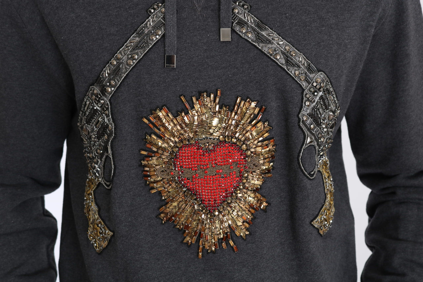 Gray Crystal Heart Gun Motif Sweater