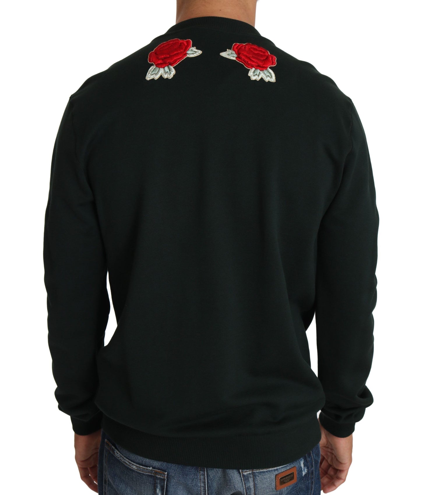 Emerald Cotton Sweater with Crystal Embroidery