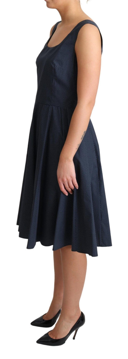 Elegant Polka-Dotted Blue A-Line Dress