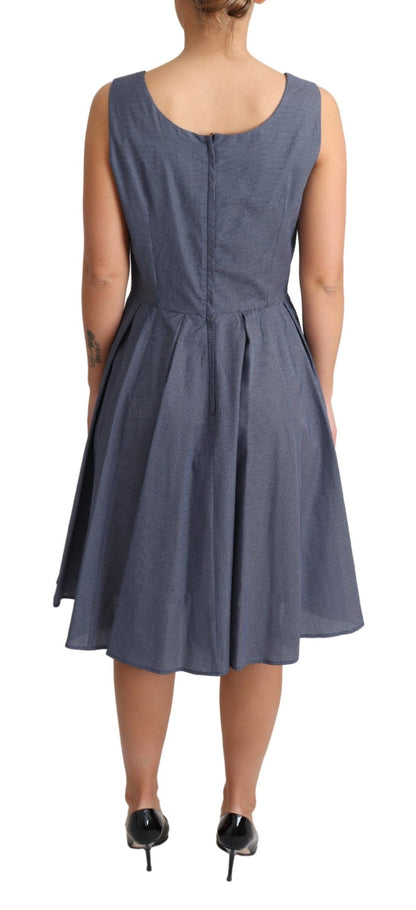 Chic Blue Polka-Dotted Sleeveless A-Line Dress