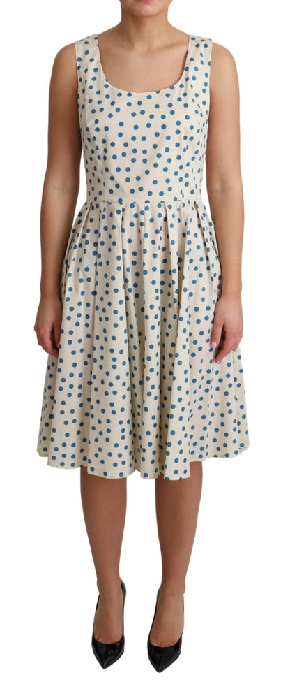 Elegant Beige Polka Dot A-Line Sleeveless Dress