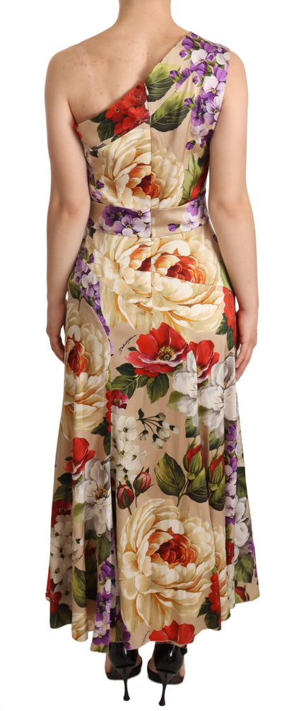 Elegant Floral One-Shoulder Silk Dress