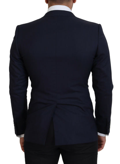 Elegant Blue Wool Silk Blazer Jacket