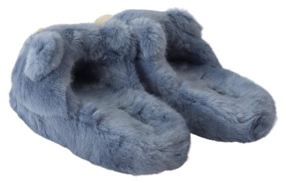 Chic Teddy Bear Blue Loafers Shoes