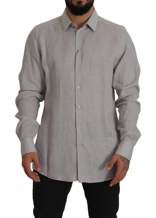 Elegant Grey Slim Fit Linen Shirt